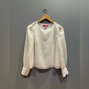 Lilly Pulitzer Cream Blouse with Cuffed Puff Sleeves